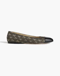 Jimmy Choo Watson leather-trimmed logo-jacquard ballet flats - Black Black