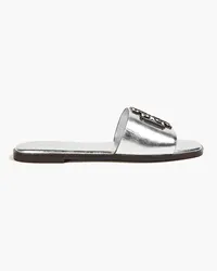 Tory Burch Ines embellished metallic leather slides - Metallic Metallic