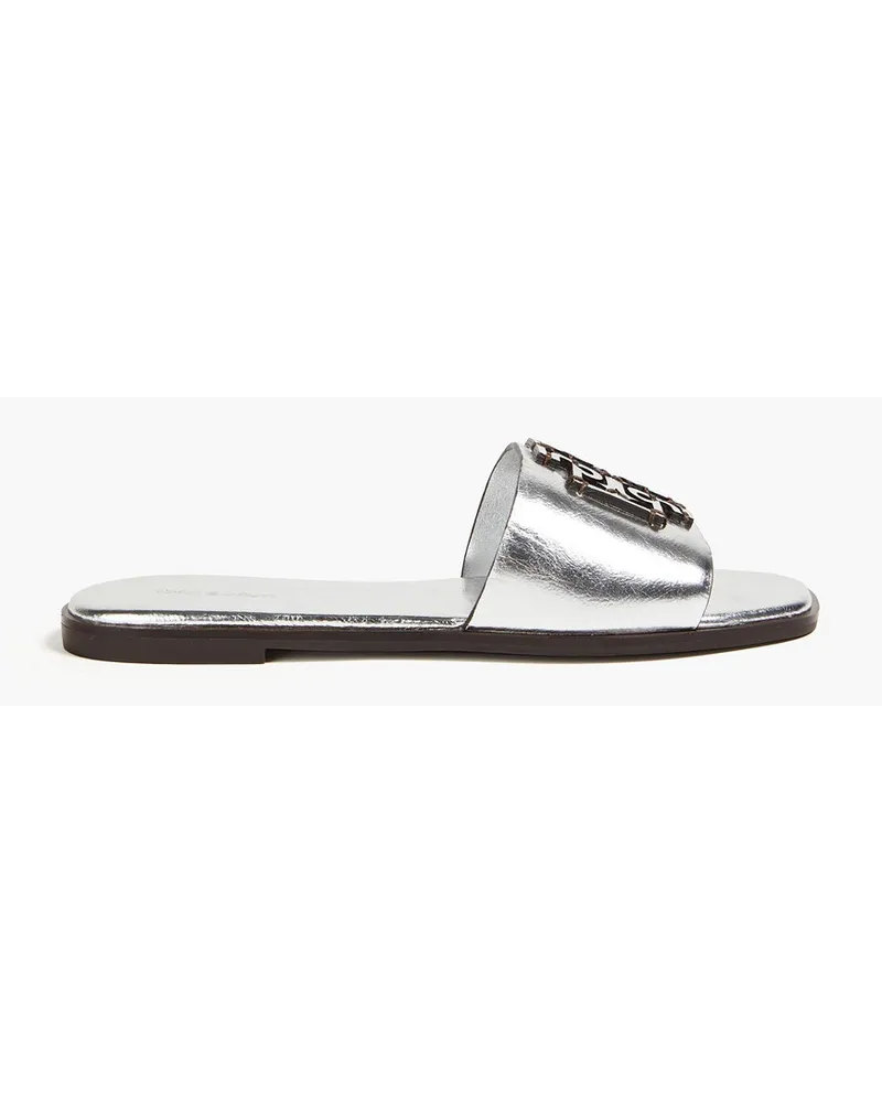 Tory Burch Ines embellished metallic leather slides - Metallic Metallic