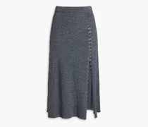 Eyelet-embellished ribbed-knit midi skirt - Gray