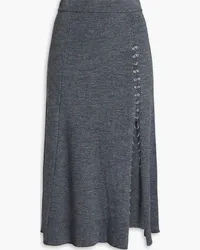 Maje Eyelet-embellished ribbed-knit midi skirt - Gray Gray