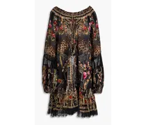 Embellished printed silk-chiffon mini dress - Black