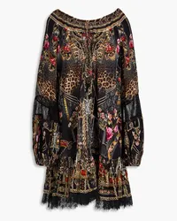 Camilla Embellished printed silk-chiffon mini dress - Black Black