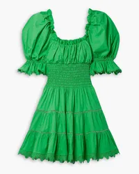 Charo Ruiz Giulia lace-trimmed ruched cotton-blend poplin mini dress - Green Green