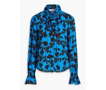 Pussy-bow floral-print crepe blouse - Blue