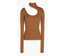 Cutout ribbed turtleneck sweater - Brown