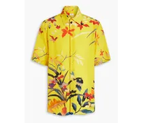 Floral-print silk crepe de chine shirt - Yellow