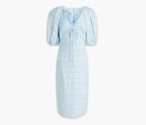 Lace-up embroidered voile midi dress - Blue