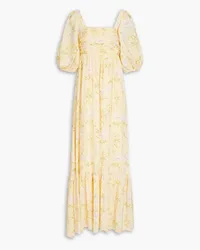 byTiMo Ruched floral-print crepe de chine maxi dress - Yellow Yellow