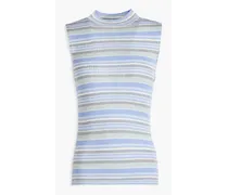 Ribbed striped silk-jersey tank - Blue
