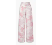 Camouflage-print silk-blend jacquard wide-leg pants - Pink