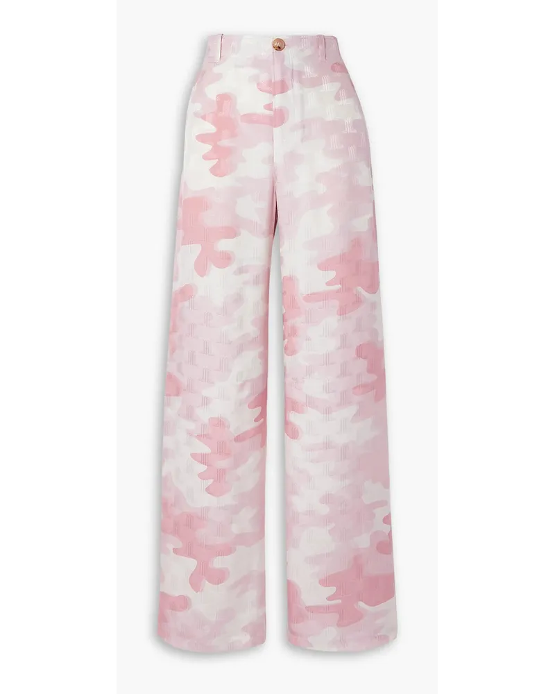 Lanvin Camouflage-print silk-blend jacquard wide-leg pants - Pink Pink