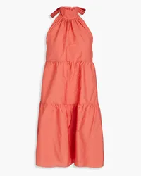 Theory Gathered cotton-blend poplin halterneck mini dress - Orange Orange