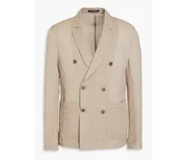 Double-breasted cotton-blend seersucker blazer - Neutral