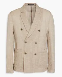 Emporio Armani Double-breasted cotton-blend seersucker blazer - Neutral Neutral