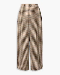 Area Crystal-embellished checked wool and cotton-blend wide-leg pants - Brown Brown