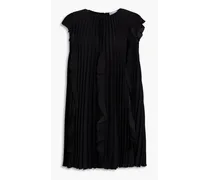 Ruffled pleated crepe mini dress - Black