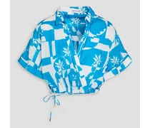 Wrap-effect printed cotton-mousseline shirt - Blue