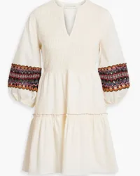 Sachin & Babi Coco shirred embroidered cotton-poplin mini dress - White White