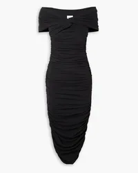 KHAITE Spence off-the-shoulder ruched stretch-cotton jersey midi dress - Black Black