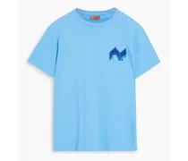 Embroidered cotton-jersey T-shirt - Blue