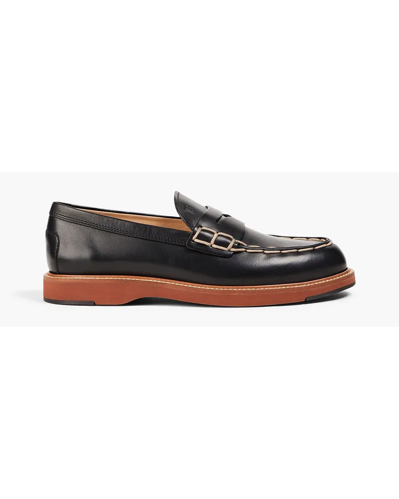 TOD'S Topstitched leather loafers - Black Black