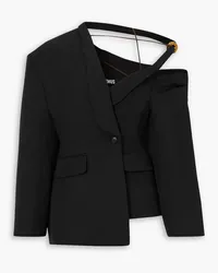 Jacquemus Baska asymmetric embellished grain de poudre wool blazer - Black Black