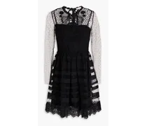 Floral-appliquéd point d'esprit and lace mini dress - Black