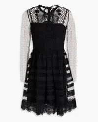 RED Valentino Floral-appliquéd point d'esprit and lace mini dress - Black Black