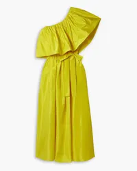 Adam Lippes One-shoulder ruffled belted silk-taffeta midi dress - Yellow Yellow