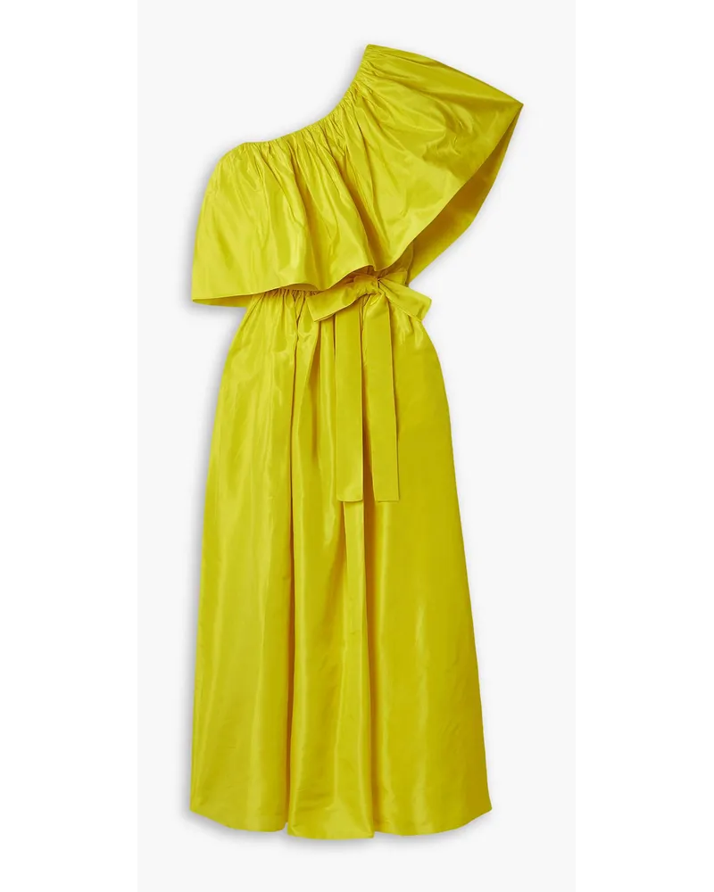 Adam Lippes One-shoulder ruffled belted silk-taffeta midi dress - Yellow Yellow