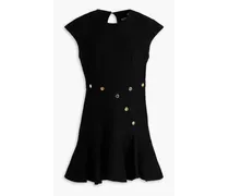 Fluted button-embellished tweed mini dress - Black