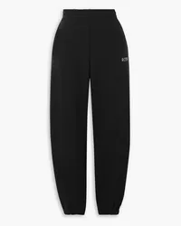 ROTATE Birger Christensen Embellished cotton-fleece track pants - Black Black