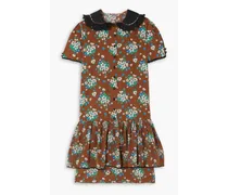 Clarice ruffled floral-print cotton-poplin dress - Brown