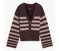 Striped ribbed cashmere cardigan - Brown