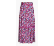 Flared floral-print seersucker midi skirt - Purple
