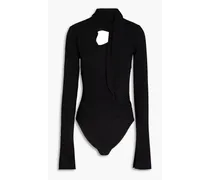 Cutout ruched silk crepe de chine bodysuit - Black