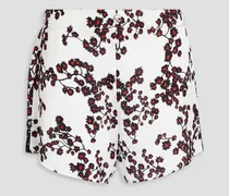 Lace-trimmed floral-print satin shorts - White