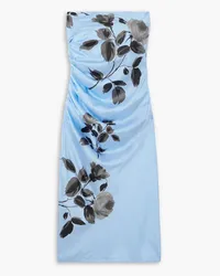 Magda Butrym Strapless ruched floral-print stretch-silk dress - Blue Blue