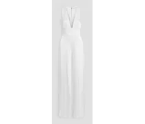 Alice Olivia - Myrtle pleated wide-leg satin jumpsuit - White