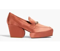 Chain-embellished satin platform loafers - Metallic