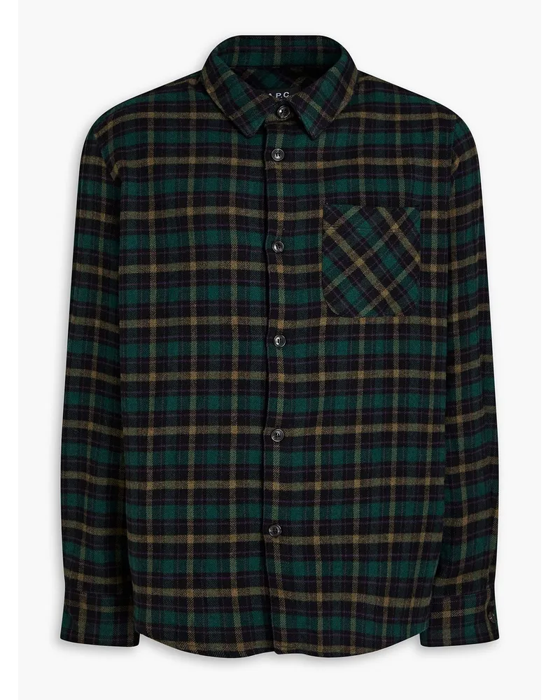 A.P.C. Checked cotton-blend flannel overshirt - Black Black