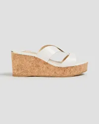 Jimmy Choo Atia 75 twisted leather wedge mules - White White