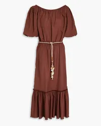 Tory Burch Belted linen and cotton-blend maxi dress - Brown Brown