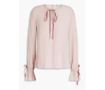 Velvet-trimmed silk-crepe blouse - Pink