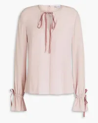 RED Valentino Velvet-trimmed silk-crepe blouse - Pink Pink