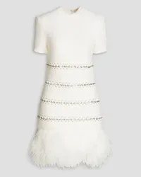 Balmain Feather-embellished knitted mini dress - White White