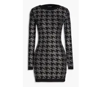 Leanna embellished houndstooth cotton and cashmere-blend mini dress - Black