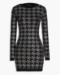 Retrofête Leanna embellished houndstooth cotton and cashmere-blend mini dress - Black Black