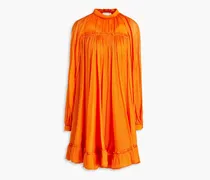 Cape-effect gathered metallic chiffon mini dress - Orange